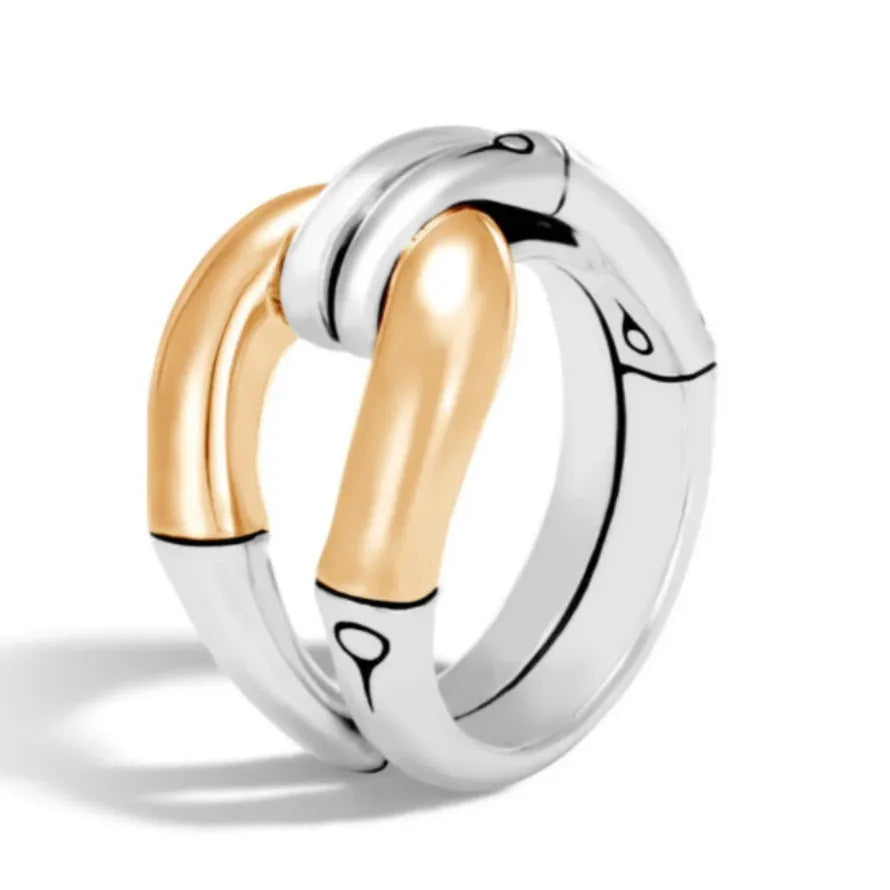 Delicate Two-Color Electroplating Geometry Ring for Women Wedding Engagement Jewelry Zinc Alloy