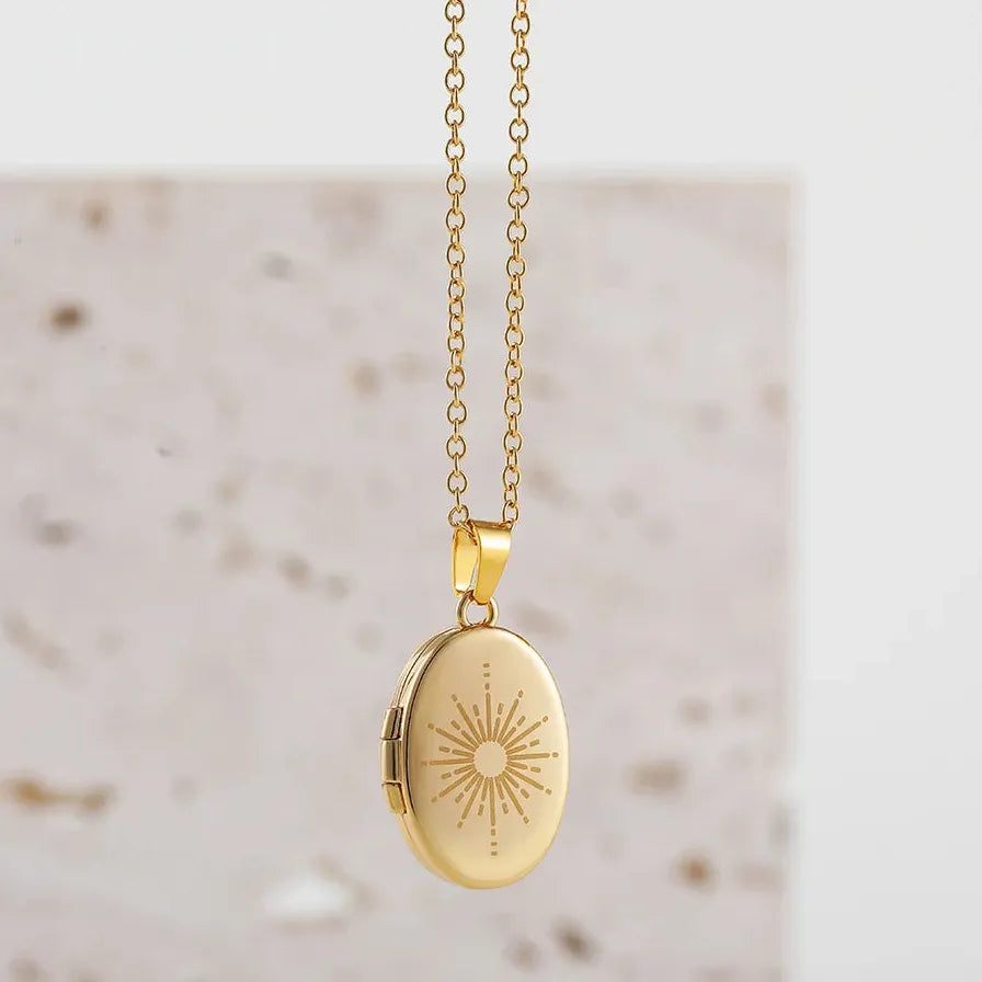 Vintage Gold Moon Evil Eye Photo Frame Locket Pendant Necklace Stainless Steel Jewelry