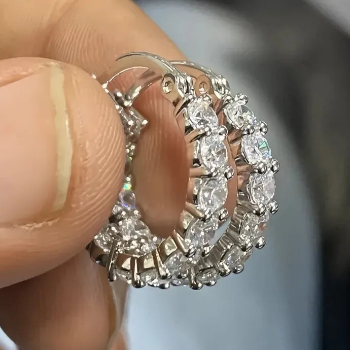 Silver Geometric Copper Alloy Hoop Earrings with Cubic Zirconia for Women