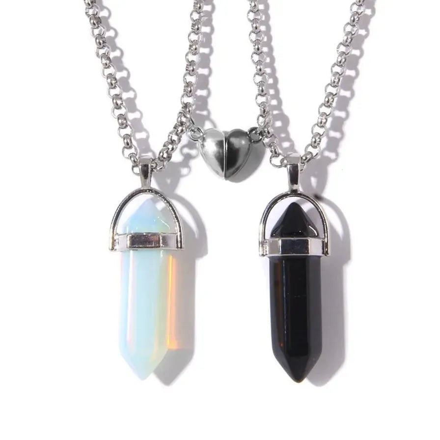 Natural Quartz Crystal Opal Agate Hexagonal Pendulum Necklace Leather Chain Charm