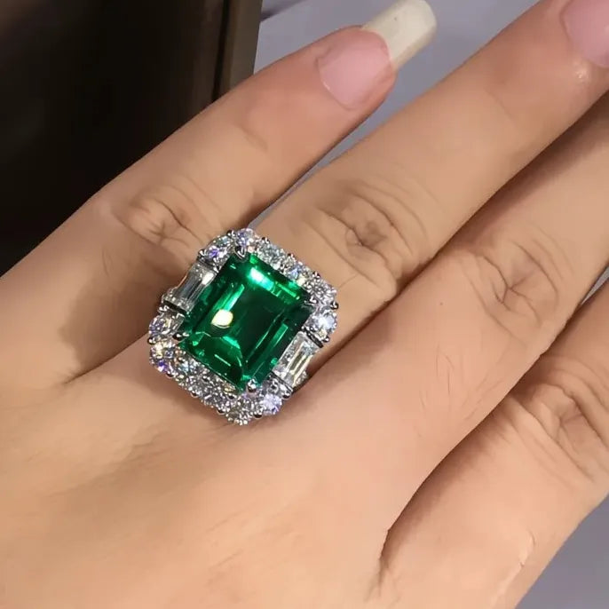 Big Green Cubic Zirconia Geometric Women's Wedding Engagement Ring Brass Gift