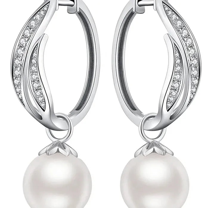 Luxury Simulated Pearl Drop Earrings with Zirconia for Women Wedding Jewelry