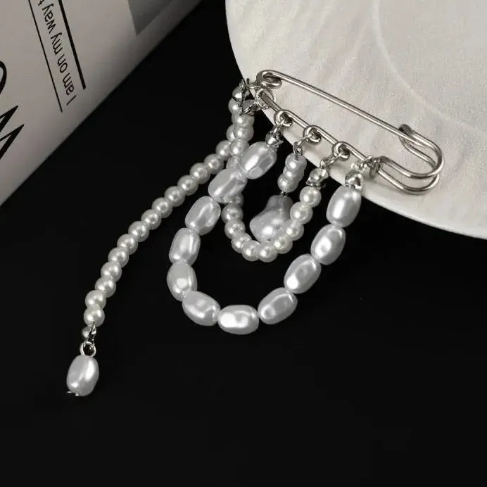 Pearl Beaded Brooch Pin Zinc Alloy Suit Accessory for Women Men