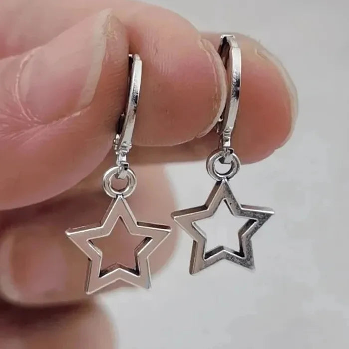 Y2K Silver Metal Star Drop Earrings Rhinestone Punk Jewelry for Women
