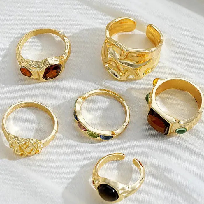 6Pcs Unisex Punk Gothic Geometric Crystal Metal Rings Durable Fashion Jewelry