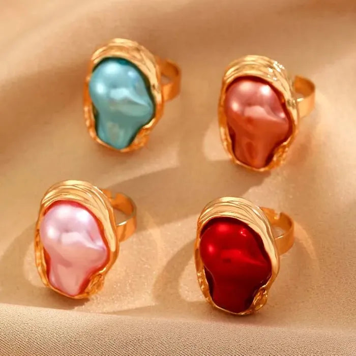 Adjustable Women’s Pearl Ring Featuring Irregular Geometric Design Symbolizing Purity