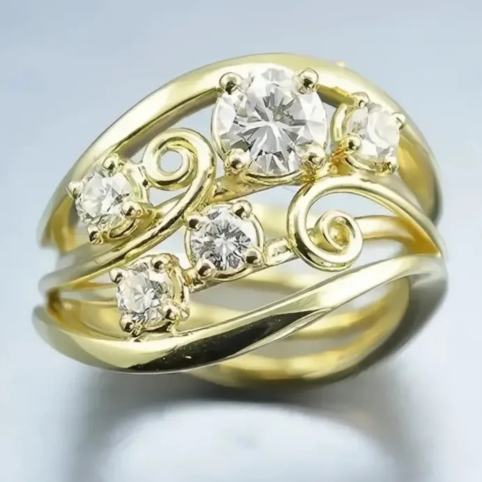 Elegant Brass Cubic Zirconia Geometric Hollow Ring for Women