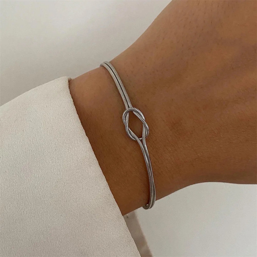Vintage Stainless Steel Woven Twist Bracelets Bangles for Men Women Jewelry