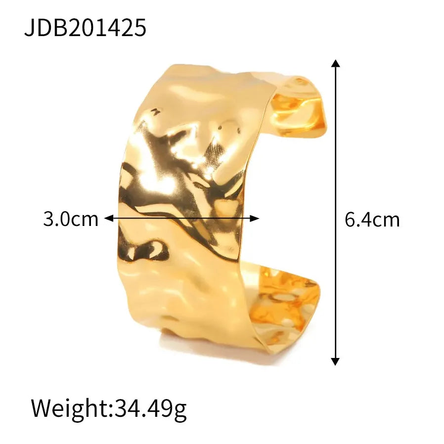 18k Gold Plated 316 Stainless Steel Geometric Adjustable Cuff Bracelet for Women