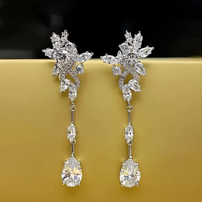 New Trendy Long Drop Earrings for Women with Crystal Cubic Zirconia Wedding Party Jewelry