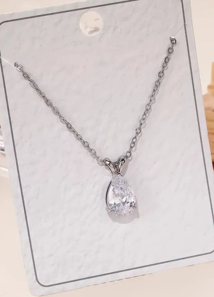 Luxury Pear Cubic Zirconia Pendant Necklace Silver Color Bridal Wedding Engagement Jewelry