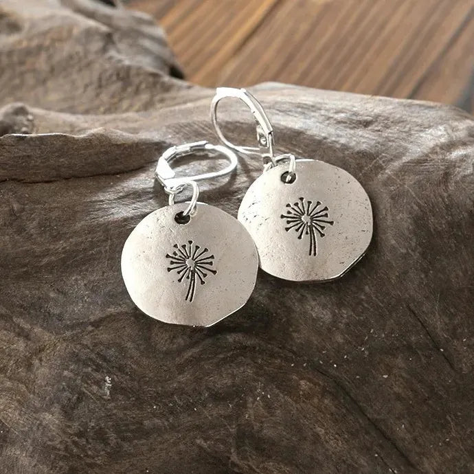 Retro Elegant Dandelion Zinc Alloy Irregular Circular Pendant Earrings for Women
