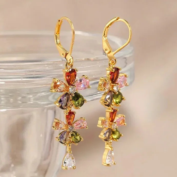 Gold Color Rhinestone Dangle Earrings for Women Party Jewelry Copper Drop