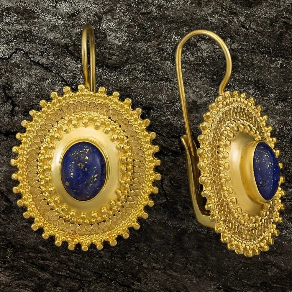 Fashion Women's Lapis Lazuli Drop Earrings Gold Leverback Zinc Alloy Gift