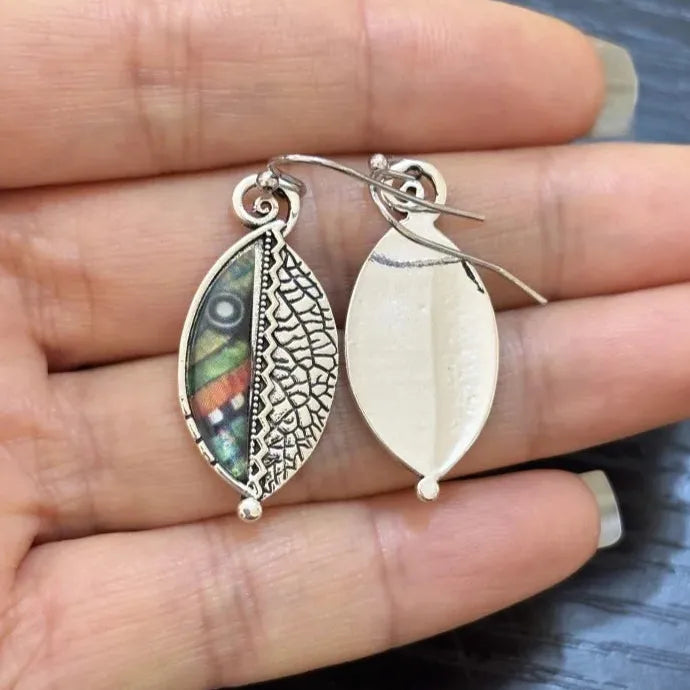 Bohemian Green Leaf Drop Earrings for Women Vintage Silver Zinc Alloy