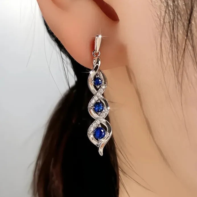 Luxury Blue White Cubic Zirconia Twist Drop Earrings for Women