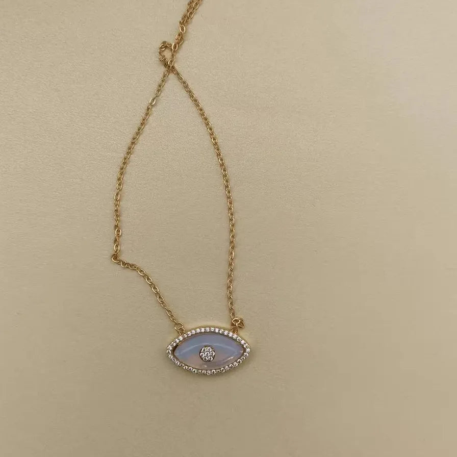 Ancient Roman Opal Evil Eye Pendant Necklace Gold Plated Titanium Choker Women
