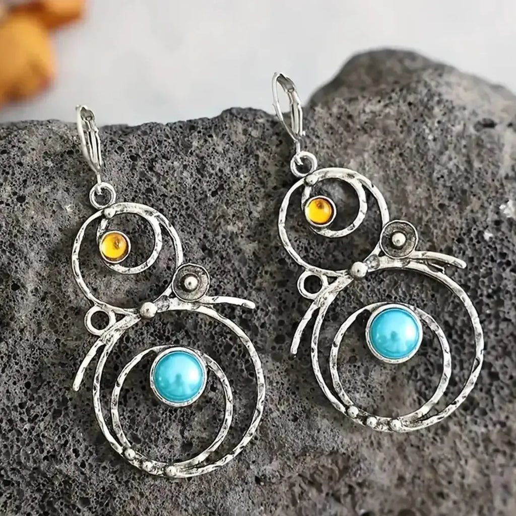 Large Geometric Triangle Zinc Alloy Metal Dangle Stone Earrings for Women