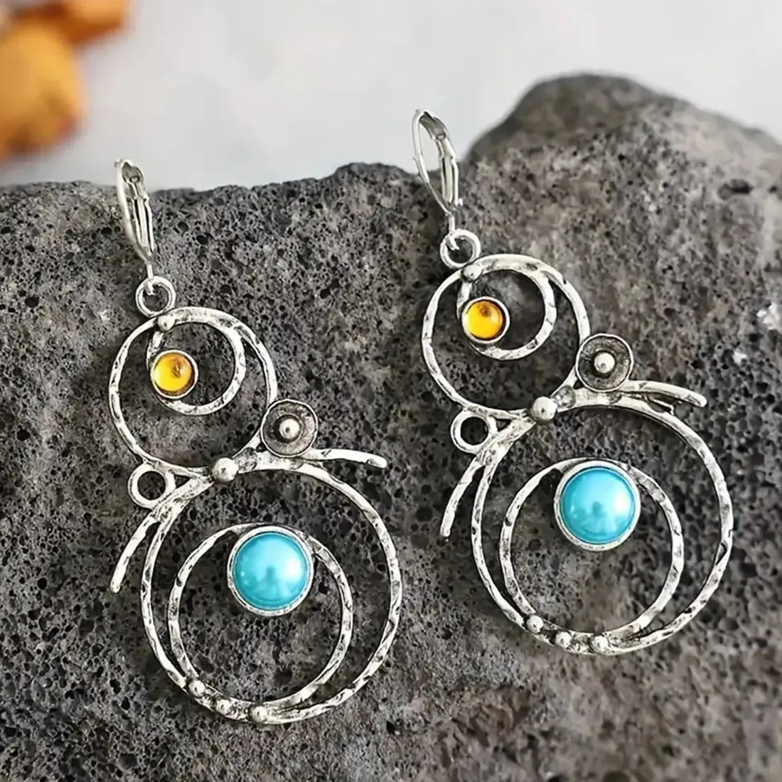 Large Geometric Triangle Zinc Alloy Metal Dangle Stone Earrings for Women