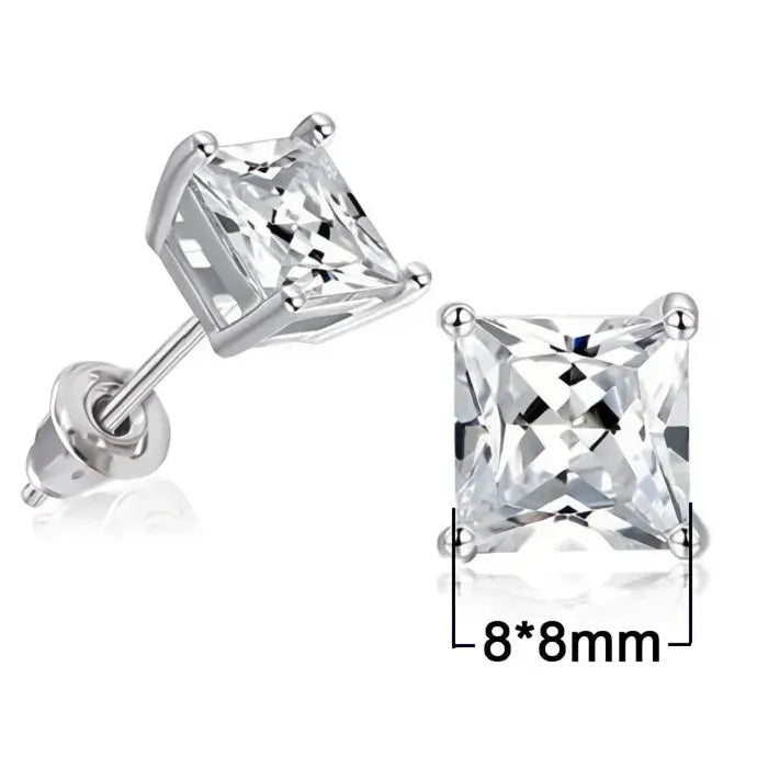 Square Cubic Zirconia Stud Earrings 5 Sizes Copper Geometric Gift