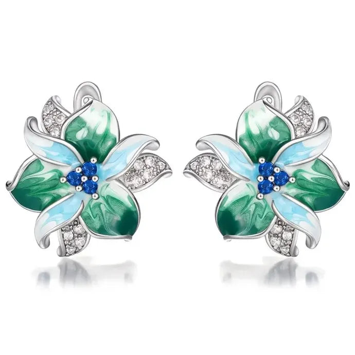 Bohemia Geometric Enamel Flower Hoop Earrings for Women Copper Alloy