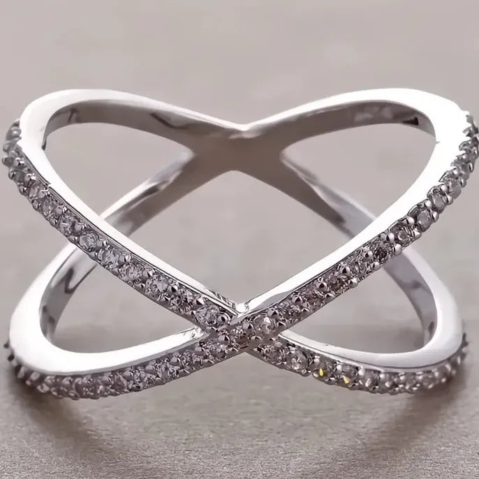 Trendy Copper Cubic Zirconia X Shape Geometric Ring for Women Men Party Jewelry
