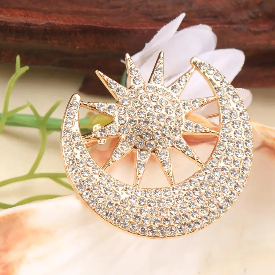 Classic Moon Star Brooch Pin Jewelry Gift for Men and Women
