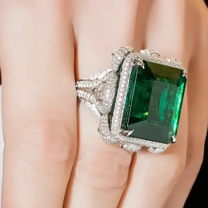 Green Cubic Zirconia Brass Ring Luxury Wedding Anniversary Jewelry Gift