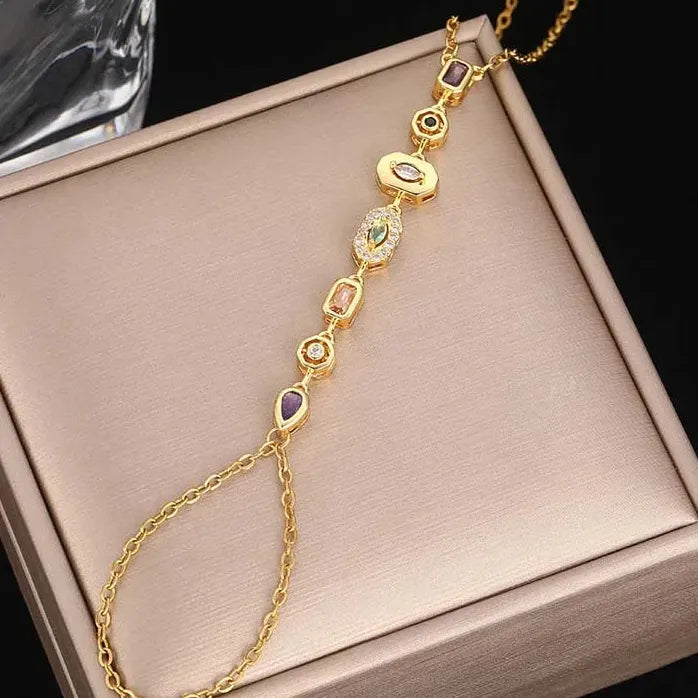 Stainless Steel Colorful Crystal Hand Chain Bracelet for Women Fashion Bangle Jewelry
