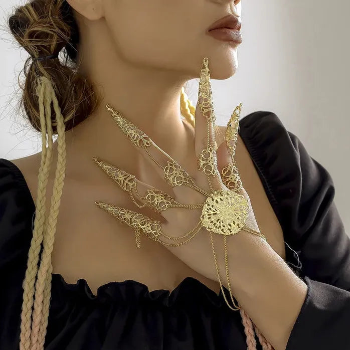 Punk Gothic Cone Tassel Nail Hand Chain Bracelet for Women Trendy Jewelry