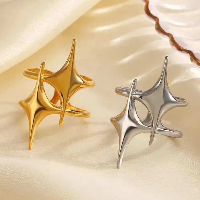 18K Gold Plated Stainless Steel Star Cross Open Ring Waterproof Jewelry Gift