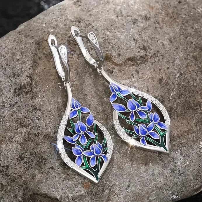 Luxury Blue Flower Cubic Zirconia Drop Earrings for Women Wedding Jewelry
