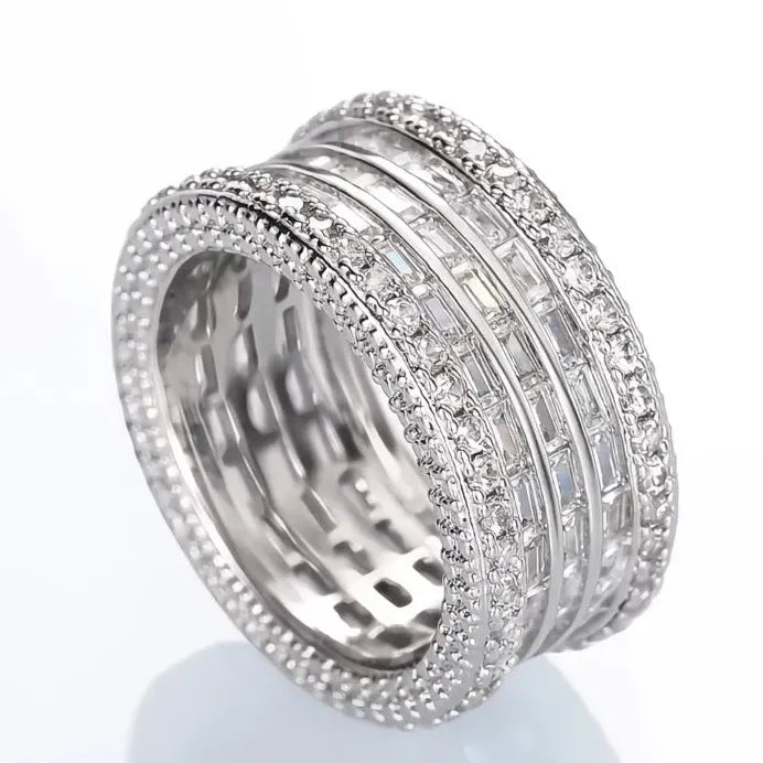 Opulent Wide Women’s Rings Luxury Cubic Zirconia Engagement Jewelry Shiny