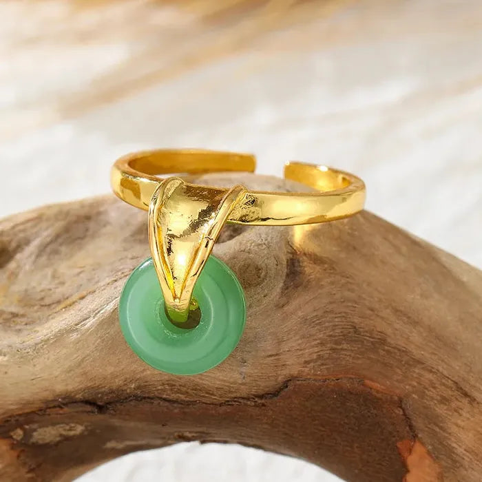 Classic Geometric Green Circular Resin Ring for Women Copper Fashion Jewelry