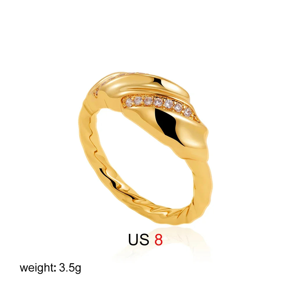 Chunky Croissant Rings Gold Plated Wide Dome Wedding Band with Mini Zirconia Vintage Jewelry