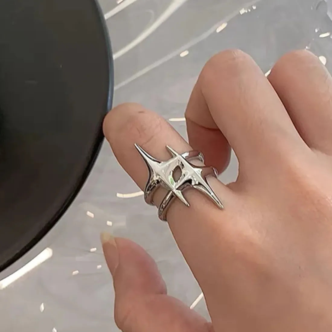 Y2K Adjustable Star Punk Ring Vintage Silver Copper Jewelry Gift Men