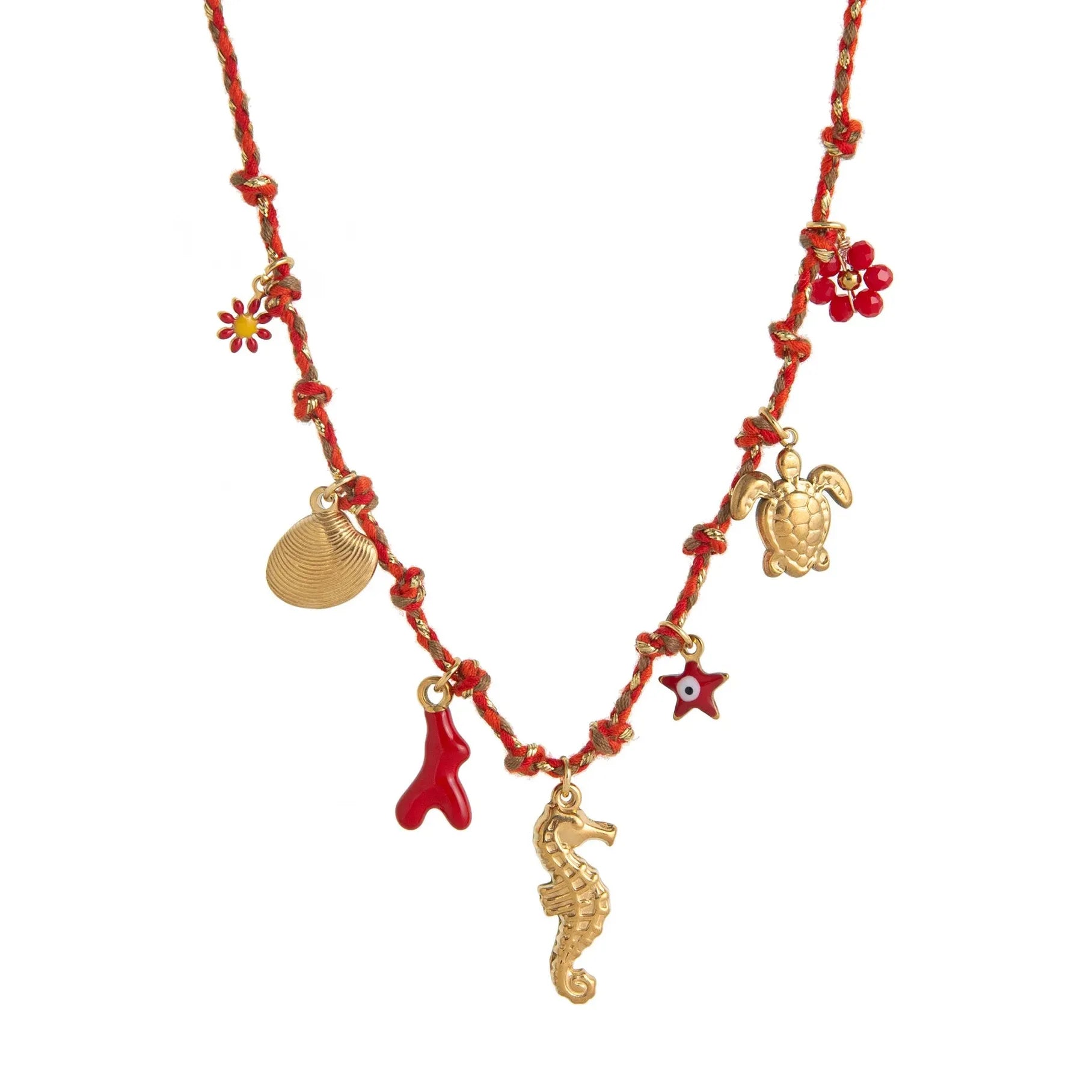 Pearl Marine Organism Pendant Choker Necklace Rope Shell Coral Beach Jewelry
