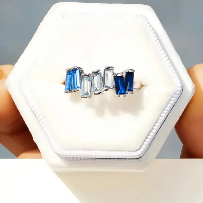 Geometric Blue Cubic Zirconia Brass Ring Chic Wedding Engagement Jewelry