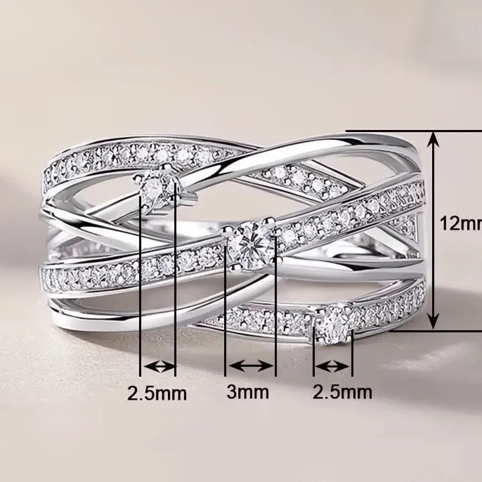 Geometric Multi-layer Brass Ring with Bright CZ for Women Wedding Party