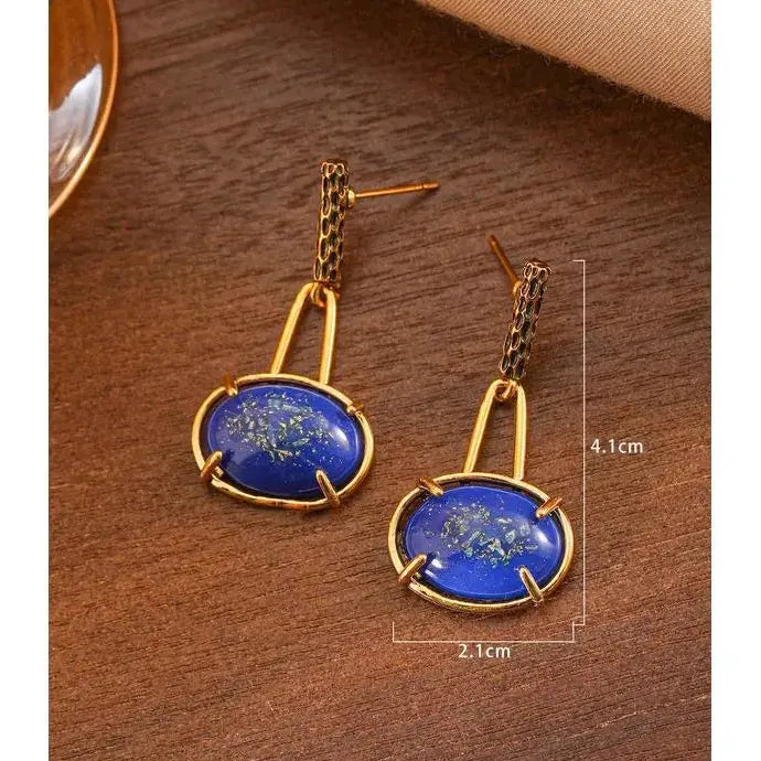 Vintage Bohemian Sapphire Geometric Drop Earrings for Women Zinc Alloy Jewelry Gift