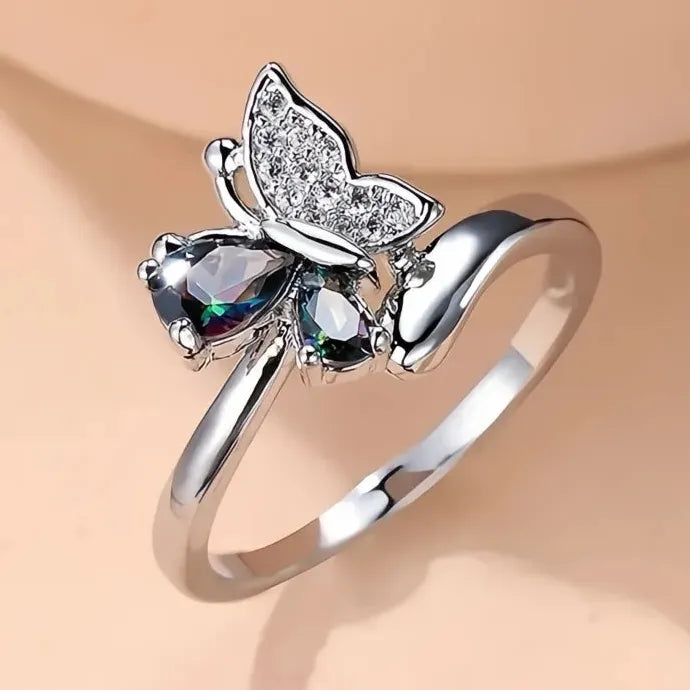 Geometric Brass Wedding Band with Multi-colored Cubic Zirconia Ring