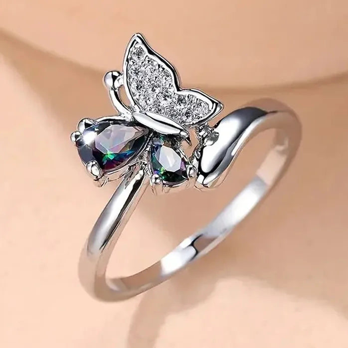 Geometric Butterfly Cubic Zirconia Brass Wedding Ring for Women Gift