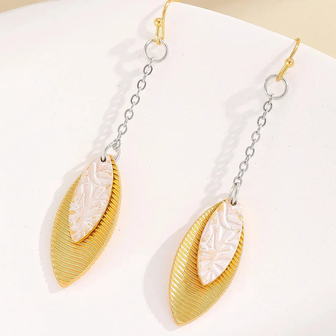 Gold Leaf Pendant Drop Earrings for Women Zinc Alloy Bohemian Style Jewelry