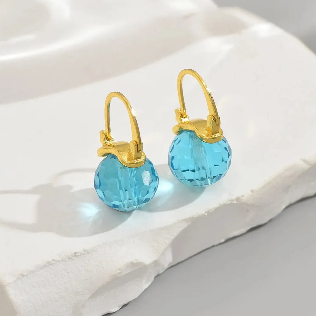 Gold Round Blue Crystal Earrings Zinc Alloy Drop Jewelry for Women Gifts