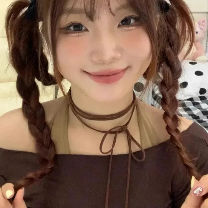 Vintage Long Velvet Bowknot Circle Pendant Choker Necklace Adjustable Y2K