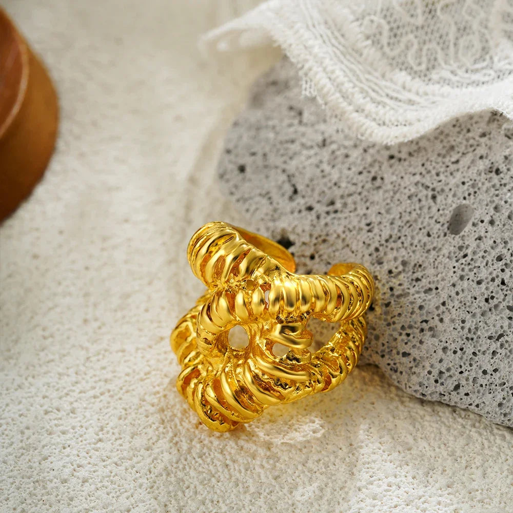 18k Gold Plated Punk Geometric Lava Textured Knuckle Ring for Women Girls