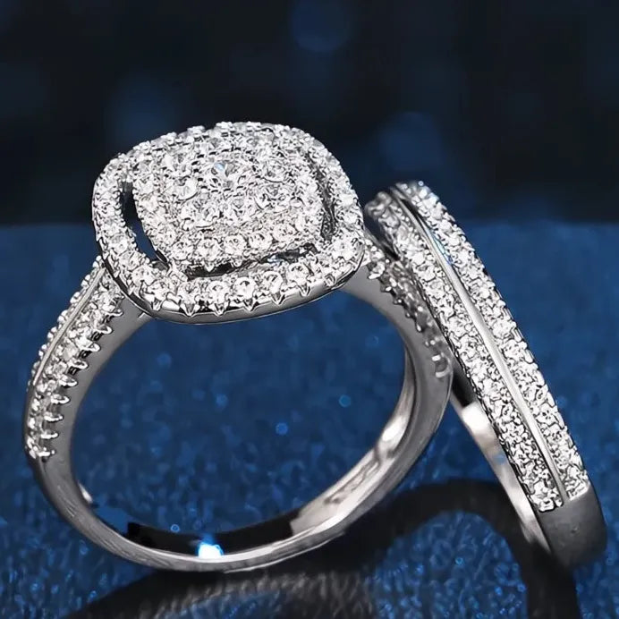 Elegant Classic Silver Brass Wedding Rings Set with Cubic Zirconia for Women