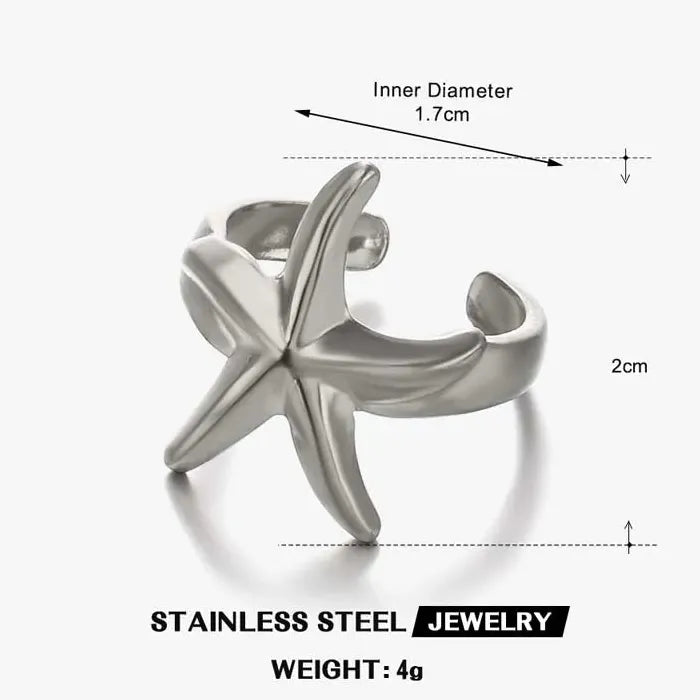 Adjustable Stainless Steel Gold Starfish Ring Vintage Beach Jewelry Women