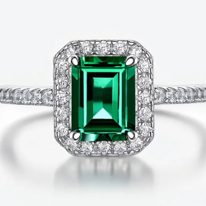 Luxury Green Cubic Zirconia Geometric Wedding Ring for Women Brass Bling