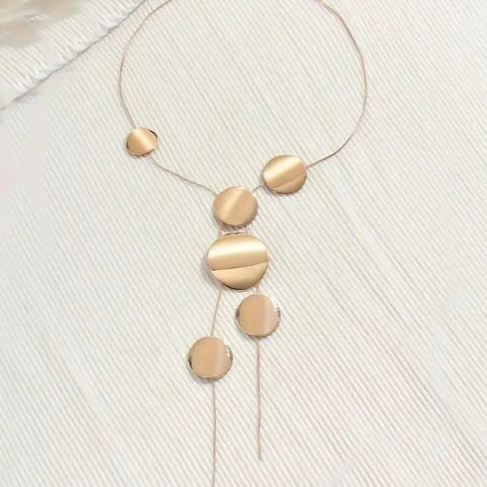 Geometric Metal Circular Sequin Pendant Necklace for Women Punk Tassel Gift